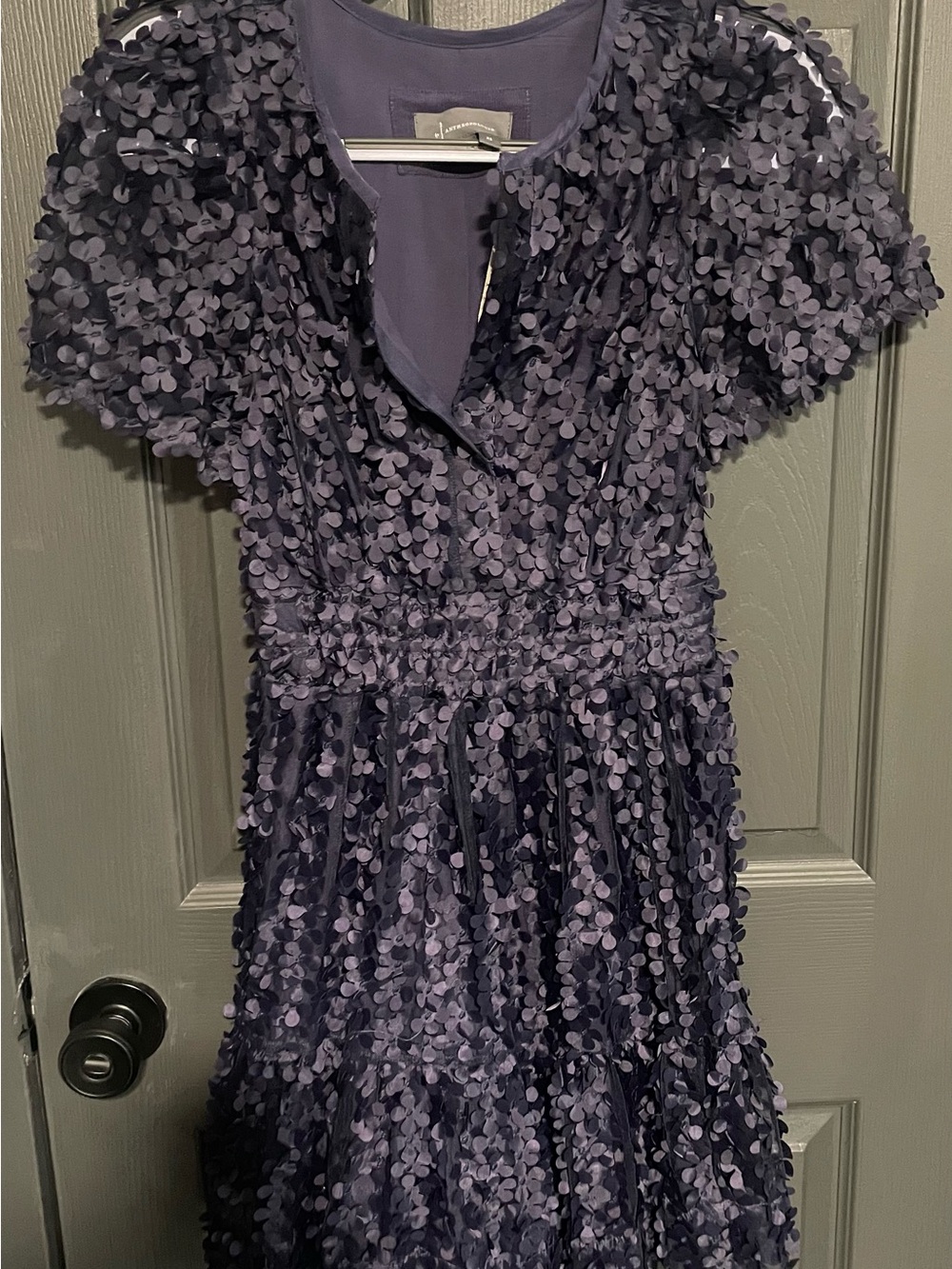 Anthropologie Dark Navy Floral Petal Party Dress